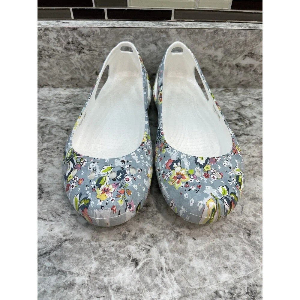 Vera Bradley X Crocs Kadee Flat Ballet Slip On Shoes Women's Sz 9 White Floral